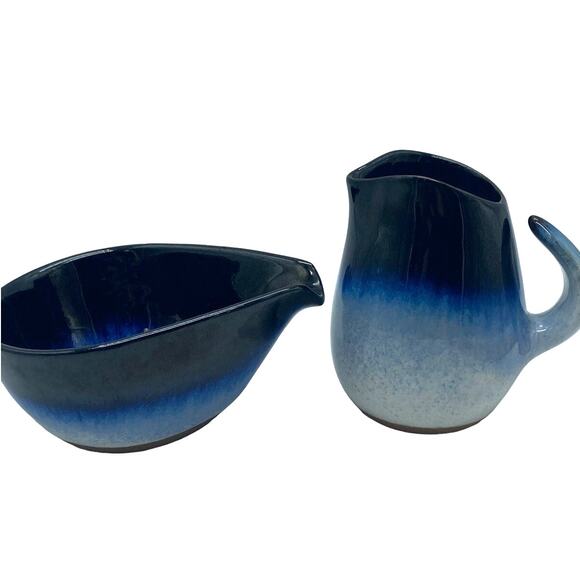 Peter Pots MCM Vtg. 60s Mid Century Modern‎ PETER POTS Creamer & Sugar Set Blue - Picture 1 of 9